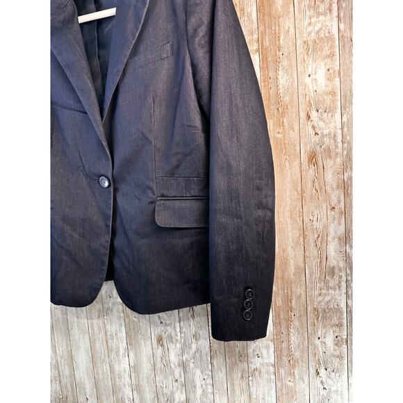 New York & Company Blazer Jacker Womens 12 Navy Blue Stretch Chambray Corpcore - Picture 3 of 8